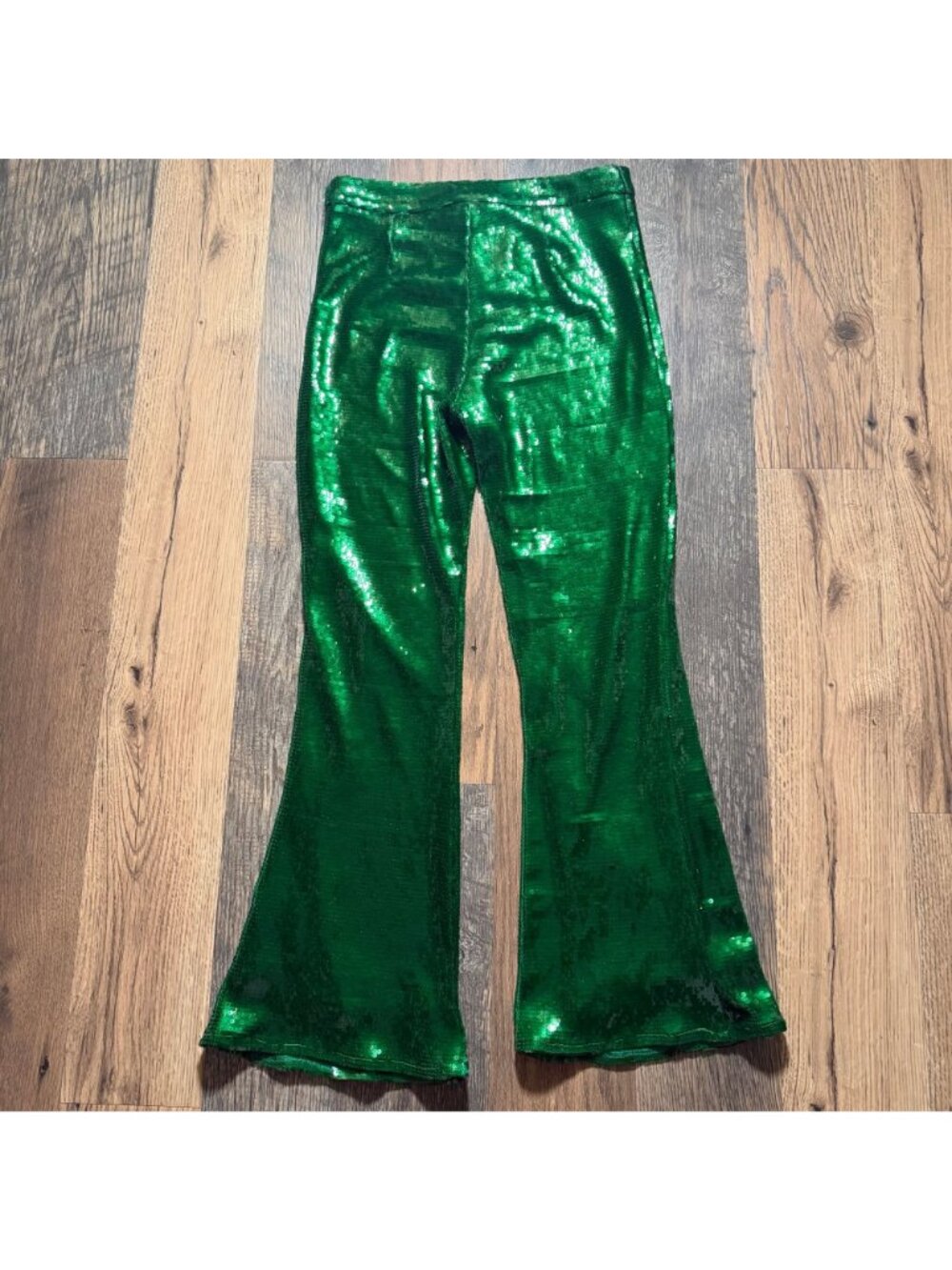 River Island Green Boujie Luxe Sequin Kick Flare Trousers Women's Size 12 NWT! - Picture 4 of 4